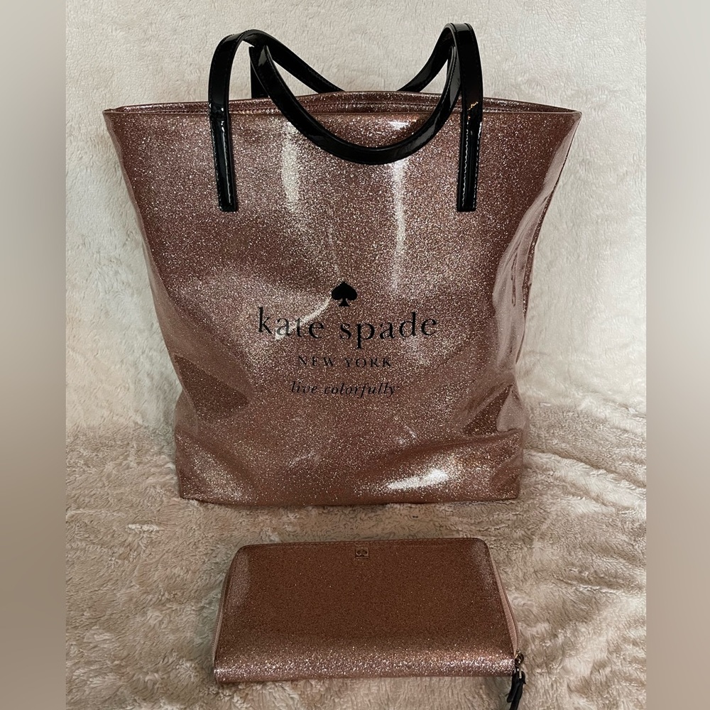 Kate Spade Rose Good/Pink Glitter Tote & Matching Wallet